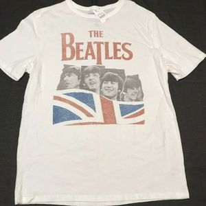 NWT's THE BEATLES BRITISH FLAG WHITE T-SHIRT Lg